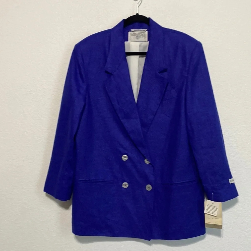 International Scene NWT Blue Pure Linen Double Breasted Blazer Size 13/14